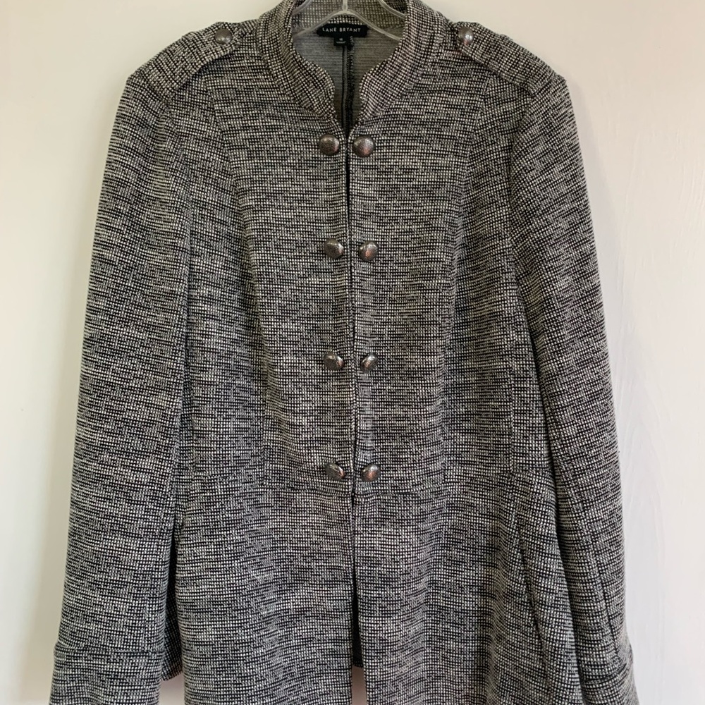 Lane Bryant Black and White knit military style jacket sz 16